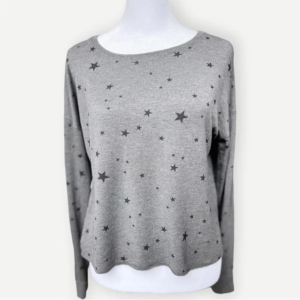 Thread & Supply Aliza Dark Gray Star Print Relaxed Fit Pullover Sweatshirt. XS.